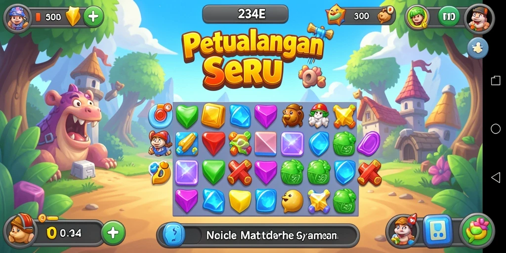 Gameplay Match-3 yang penuh warna dan seru.