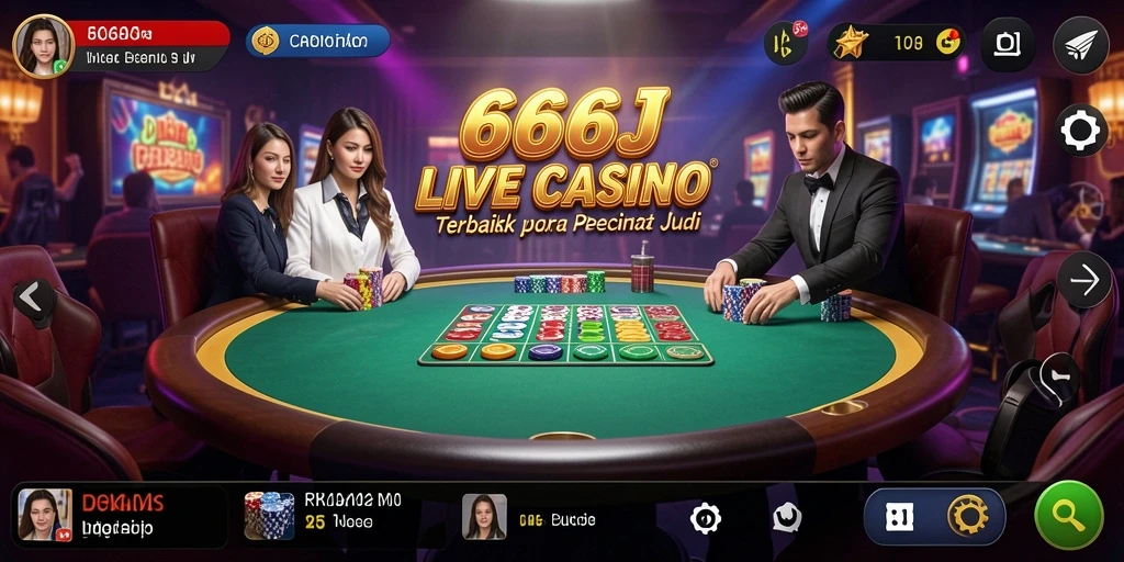 Screenshot gameplay 666J yang menampilkan dealer langsung dan suasana kasino.
