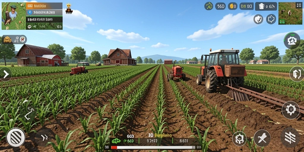Tampilan screenshot gameplay 66D dengan aktivitas bertani.