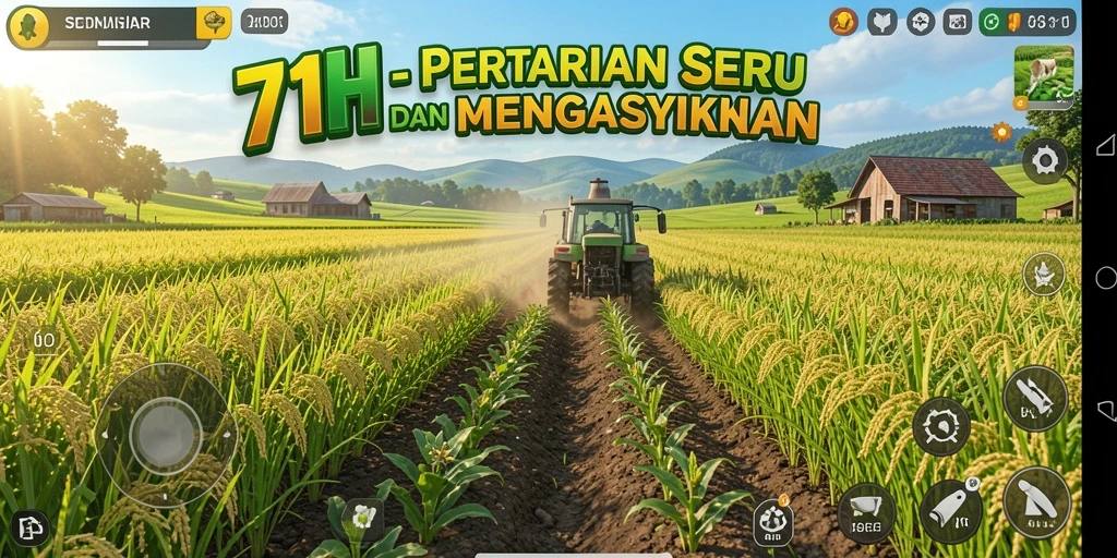 Screenshot gameplay 71H menampilkan ladang pertanian yang indah.