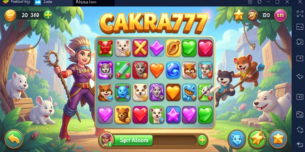 Tampilan gameplay seru dalam CAKRA777 dengan warna-warna cerah dan efek menarik.