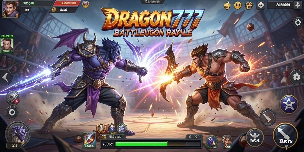 Tangkapan layar utama DRAGON777 menampilkan aksi menegangkan dalam pertempuran Battle Royale.