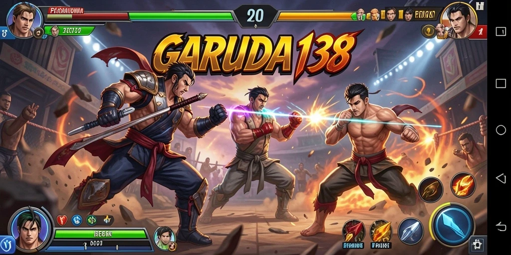 Tampilan gameplay <strong>GARUDA138</strong> saat bertarung di arena yang epik.