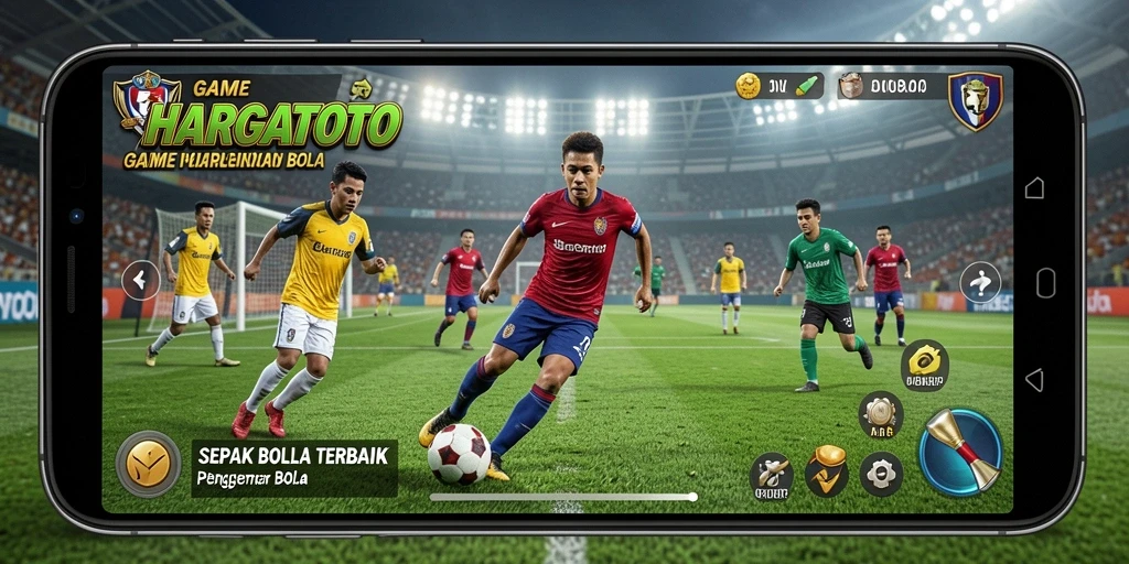 Screenshot HARGATOTO menampilkan aksi laga seru di lapangan sepak bola.