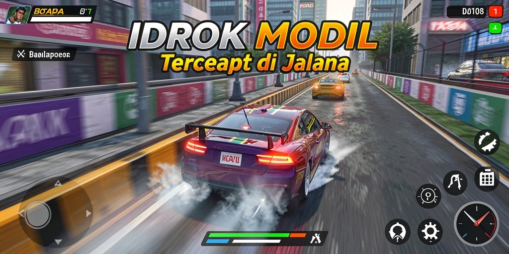 Screenshot IDROK menampilkan aksi balapan mobil yang mendebarkan.