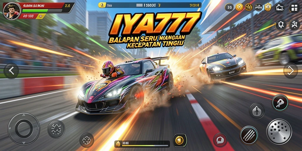 Tampilan gameplay IYA777 yang mendebarkan di lintasan balapan.