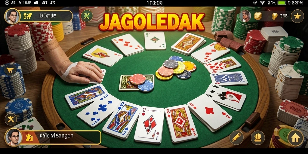 Tampilan layar JAGOLEDAK saat gameplay Gaple yang seru.