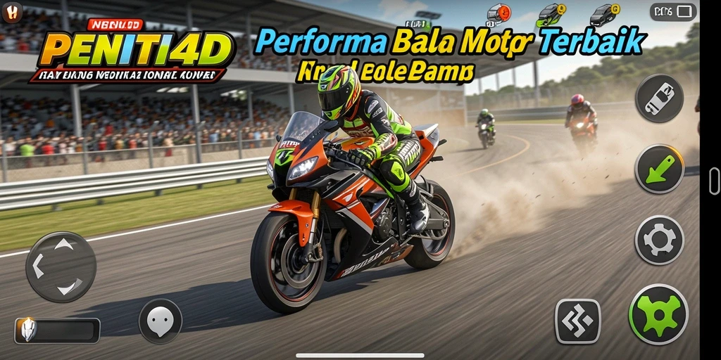 Gameplay mendebarkan balap motor di trek menantang.