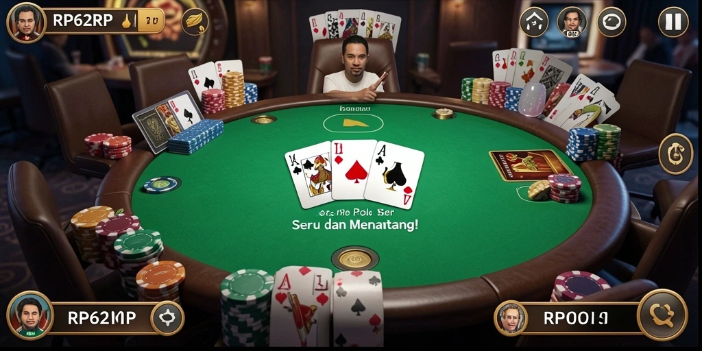 Tampilan gameplay Poker yang mendebarkan dan interaktif.