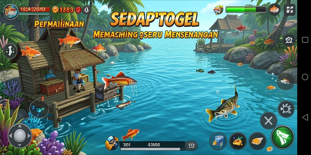 Screenshot gameplay SEDAPTOGEL menampilkan serunya aktivitas memancing.