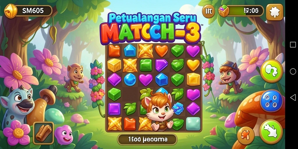 Tampilan gameplay SM605 yang mengasyikkan dalam genre Match-3.