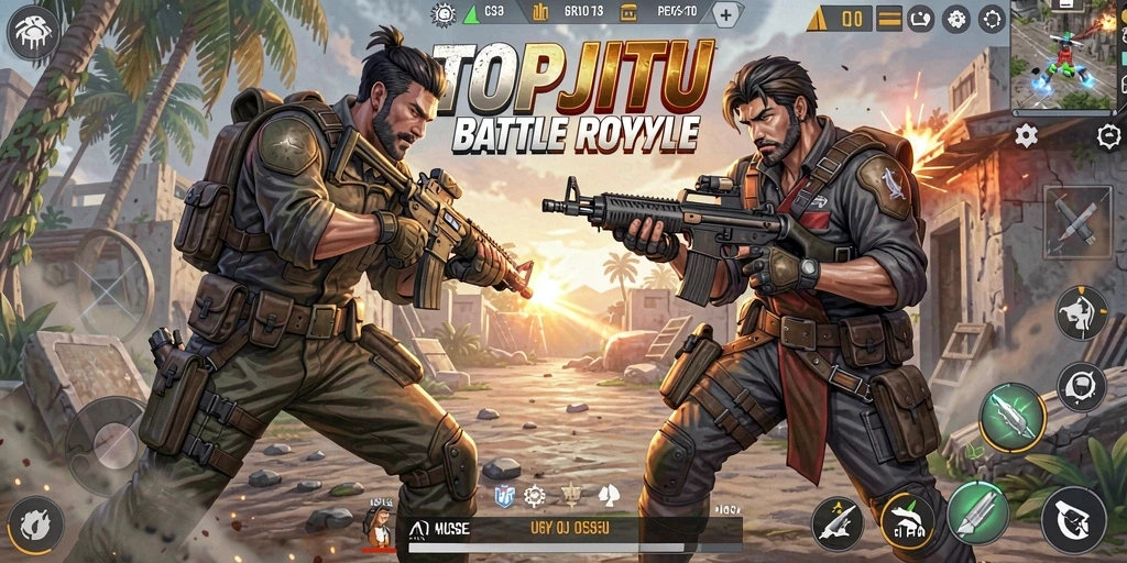 Tampilan dinamis dari gameplay seru dalam TOPJITU yang penuh aksi.